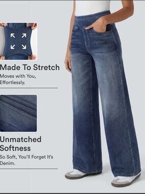 Halara Flex™ High Waisted Pockets Baggy Wide Leg Washed Casual Jeans